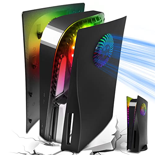 SIKEMAY PS5 Console Face Plates and RGB LED Light Strip, Playstation 5 Accessories with Fan Vents Faceplate Shockproof ABS Shell Cover Case, PS5 Lights 8 Color 400+Effects Decorative Ring Kit