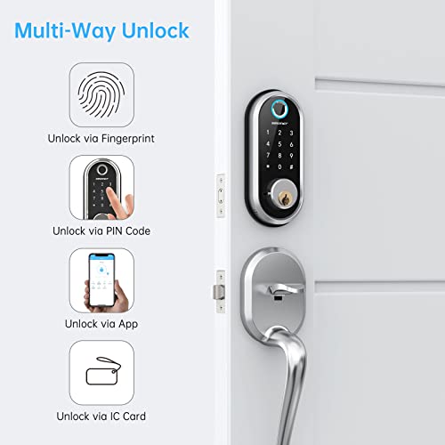 Smart Deadbolt, SMONET Fingerprint Electronic Deadbolt Door Lock with Keypad-Bluetooth Keyless Entry Keypad Smart Deadbolt App Control, Ekeys Sharing, App Monitoring Auto Lock for Homes and Hotel