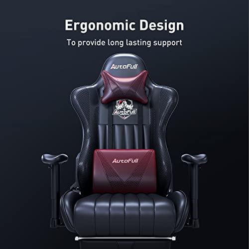 AutoFull Gaming Chair 5.1in Seat Cushion Ergonomic Gamer Chair with Lumbar Support Racing Style High Back PU Leather Computer Gaming Chair with Retractable Footrest,Black