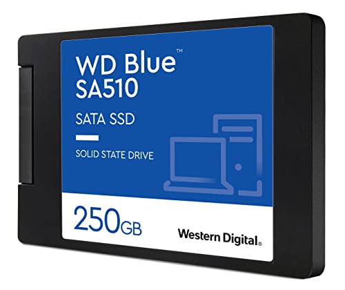 Western Digital 250GB WD Blue SA510 SATA Internal Solid State Drive SSD - SATA III 6 Gb/s, 2.5"/7mm, Up to 555 MB/s - WDS250G3B0A