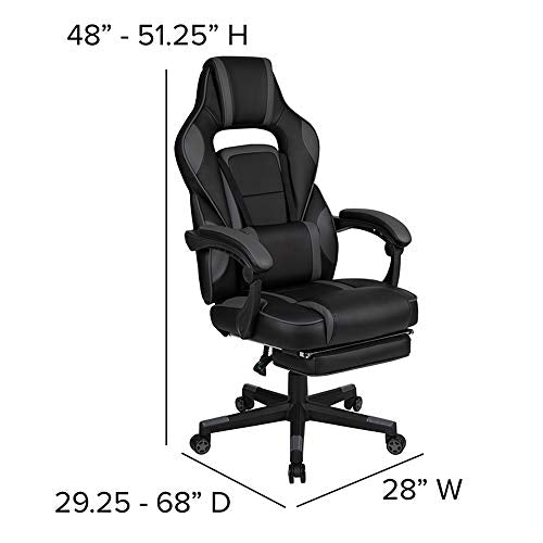 Flash Furniture X40 Gaming Chair Racing Ergonomic Computer Chair with Fully Reclining Back/Arms, Slide-Out Footrest, Massaging Lumbar - Black/Gray