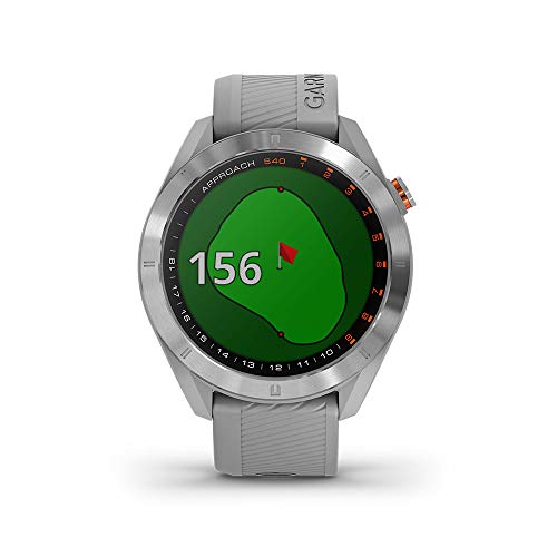 Garmin Approach S40, Stylish GPS Golf Smartwatch, Lightweight with Touchscreen Display, Gray/Stainless Steel with Watch Charging Base, 6Ave Travel & Cleaning Kit