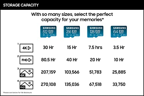 SAMSUNG EVO Select Micro SD-Memory-Card + Adapter, 512GB microSDXC 130MB/s Full HD & 4K UHD, UHS-I, U3, A2, V30, Expanded Storage for Android Smartphones, Tablets, Nintendo-Switch (MB-ME512KA/AM)