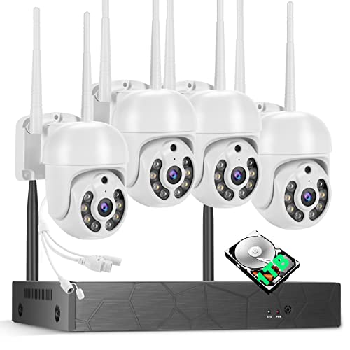 2K Wireless Home Security Camera System 8CH NVR 4PCS Outdoor WiFi Surveillance PT Camera with Night Vision, Weatherproof, Motion Alert, Remote Access with 1TB Hard Drive