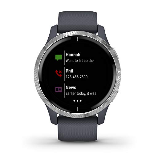 Garmin Venu, GPS Smartwatch with Bright Touchscreen Display & Venu, GPS Smartwatch with Bright Touchscreen Display, Features Music, Body Energy Monitoring, Animated Workouts, Granite Blue and Silver