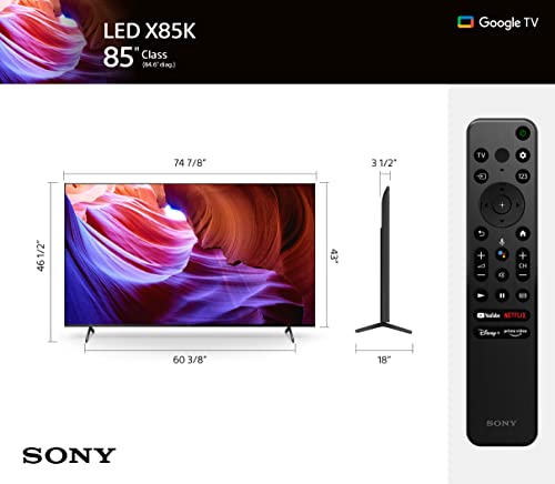 Sony 85 Inch 4K Ultra HD TV X85K Series: LED Smart Google TV with Dolby Vision HDR and Native 120HZ Refresh Rate KD85X85K- 2022 Model