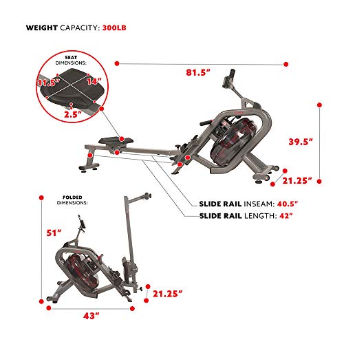 Sunny Health & Fitness Phantom Hydro Water Rowing Machine - SF-RW5910, Silver