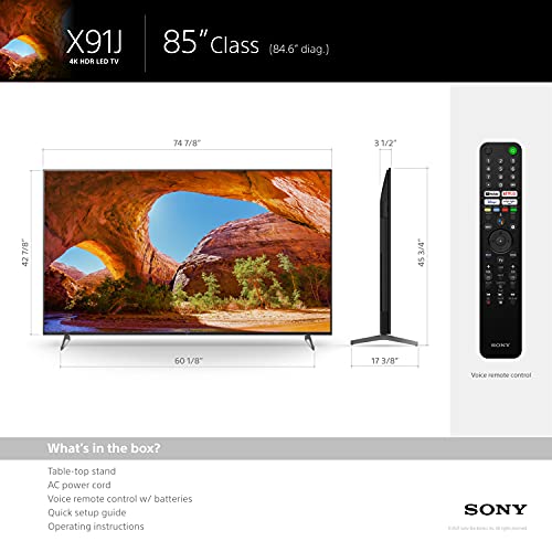 Sony X91J 85 Inch TV: Full Array LED 4K Ultra HD Smart Google TV with Dolby Vision HDR and Alexa Compatibility KD85X91J- 2021 Model, Black