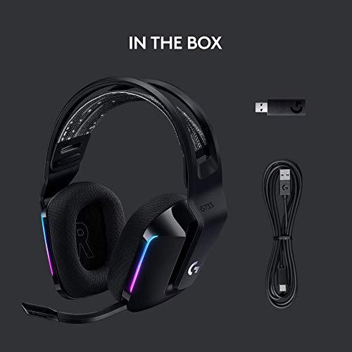 Logitech G733 Lightspeed Wireless Gaming Headset with Suspension Headband, Lightsync RGB, Blue VO!CE mic technology and PRO-G audio drivers - Black