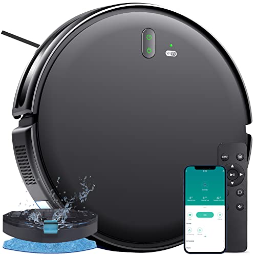 Robot Vacuum and Mop Combo, 2 in 1 Mopping Robotic Vacuum with 2000Pa Max Suction, WiFi/App/Alexa, Schedule Settings, Self-Charging, Slim, Tangle-Free, Ideal for Hard Floor, Pet Hair and Carpet