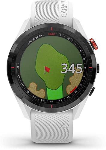 Garmin Approach S62 GPS Golf Watch (Black Bezel/White Band) + Charging Base + USB Wall Cube + USB Car Adapter + 6Ave Cleaning Kit w/Virtual Caddie Mapping (Bundle) (010-02200-01)