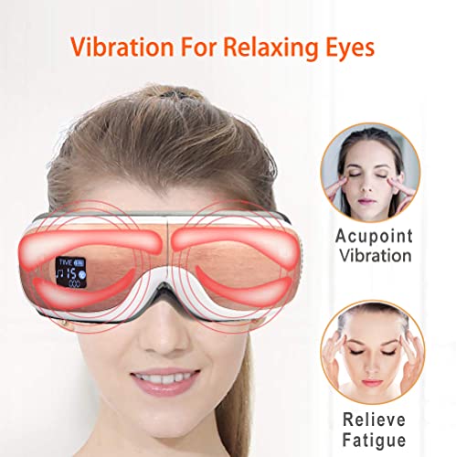 REAK Eye Care Device with Heat Eye Massag er Vibration and Music Play Rechargeable Eye Care Machine Electric Eye Warmer Mask with Five Modes to Relax Eye Strain Dark Circles Dry Eyes Etc