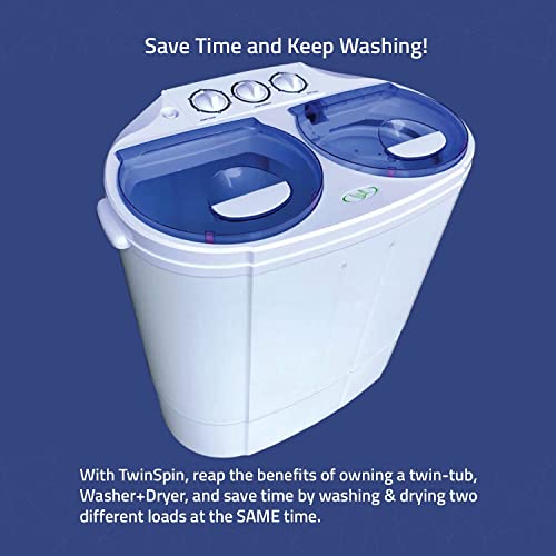 Garatic Portable Compact Mini Twin Tub Washing Machine w/Wash and Spin Cycle, Built-in Gravity Drain, 13lbs Capacity For Camping, Apartments, Dorms, College Rooms, RV’s, Delicates and more