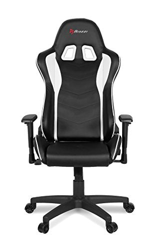 Arozzi - Forte PU Leather Ergonomic Computer Gaming/Office Chair with Recliner, Swivel, Tilt, Rocker, Adjustable Height and Adjustable Lumbar and Neck Support Pillows - Black - White Accents