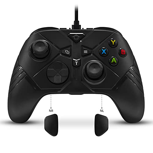 Replacement for Xbox One Wired Controller,Black USB Gamepad Joystick Controller for Xbox One/S/X/PC Windows 10 with 3.5mm Audio Jack, Back Button Attachment, Turbo Key