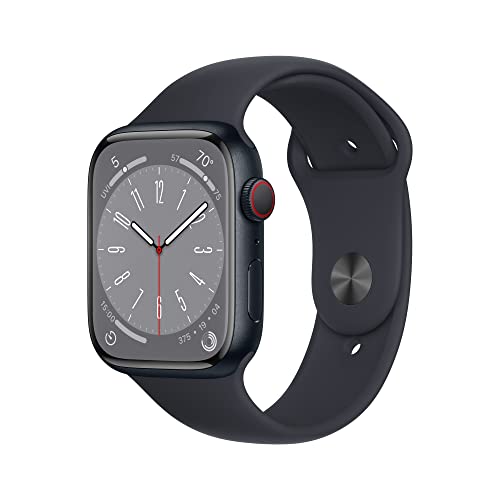 Apple Watch Series 8 [GPS + Cellular 45mm] Smart Watch w/ Midnight Aluminum Case with Midnight Sport Band - S/M. Fitness Tracker, Blood Oxygen & ECG Apps, Always-On Retina Display, Water Resistant