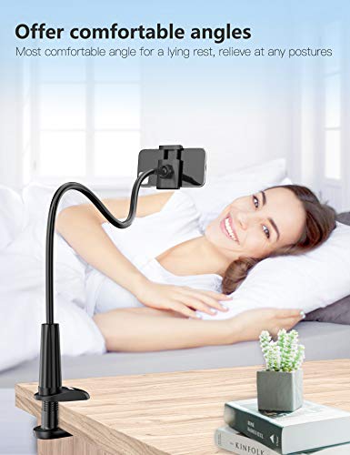 Gooseneck Phone Holder Stand for Bed: Tryone Flexible Arm Adjustable Cell Phones Mount Clamp on Desk Compatible with iPhone 12 Pro 12 11 Pro Xs 8 7 6 | Samsung S21 or Other 4"-7" Devices