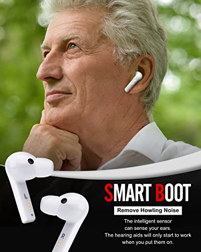 Smart Noise Cancelling Fashion Hearing Aids for Seniors, Rechargeable Hearing Amplifier with 40 Hours Listening Time Charging Case, Nano Hearing Aids for Adults, Headphones for Hearing Impaired