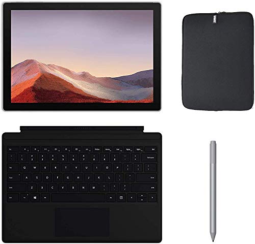 Newest Microsoft Surface Pro 7 12.3 Inch Touchscreen Tablet PC Bundle w/Type Cover, Silver Surface Pen & WOOV Bag, Intel 10th Gen Core i5, 8GB RAM, 128GB SSD, WiFi, Windows 10, Platinum (Latest Model)