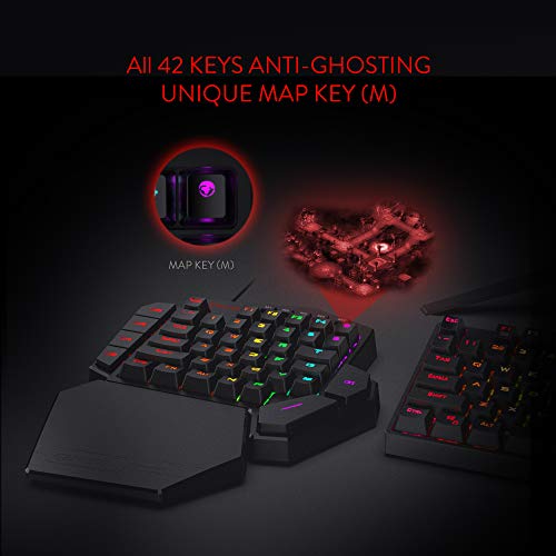 Redragon K585 DITI One-Handed RGB Mechanical Gaming Keyboard, Type-C Professional Gaming Keypad with 7 Onboard Macro Keys, Detachable Wrist Rest, 42 Keys (Black-Blue Switch)