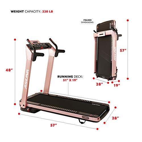 SUNNY HEALTH & FITNESS Asuna SpaceFlex Electric Treadmill with Auto Incline, LCD and Pulse Grips, Speakers, Tablet Holder, 220 LB Max Weight, Folding and Portability Wheels - 7750P, Pink