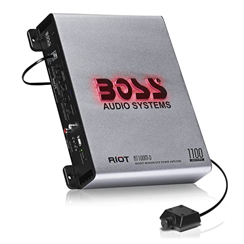 BOSS Audio Systems R1100M-S Riot Series Car Audio Subwoofer Amplifier - 1100 High Output, Monoblock, Class A/B, 2/4 Ohm Stable, Low/High Level Inputs, Low Pass Crossover, Mosfet, Hook Up to Stereo