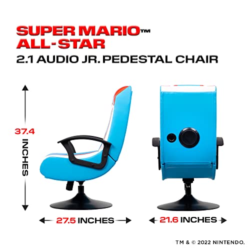 X Rocker Official Super 2.1 Audio Pedestal Mario Edition Gaming Chair, Blue/White