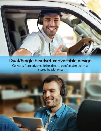 Bluetooth Headset, TECKNET Wireless Bluetooth Trucker Headset with Microphone Noise Cancelling 3 EQ Music Modes, Single and Dual Ear Wireless Headphones for Truck Drivers, Office, Call Centre Work