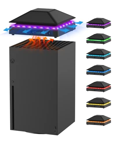 Cooling Fan for Xbox Series X, Wiilkac 3 Levels Adjustable Speed Cooler Fan System 1800/2000/2200 RPM, Low Noise Top Fan with RGB LED Light, Extra 2 USB Port & Touch Switch