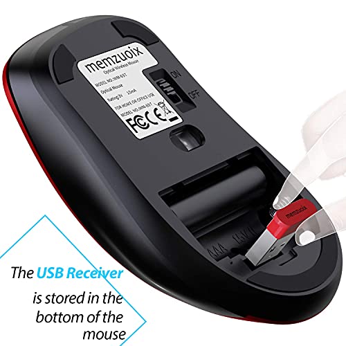 memzuoix 2.4G Wireless Mouse, 1200 DPI Mobile Optical Cordless Mouse with USB Receiver, Portable Computer Mice Wireless Mouse for Laptop, PC, Desktop, MacBook, 5 Buttons, Red