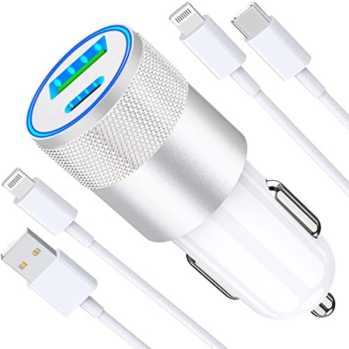 [Apple MFi Certified] iPhone Fast Car Charger, Braveridge 48W Dual Port USB-C PD Power PPS Rapid Charger with 2 Pack Lightning Cable, PD/QC 3.0 Type C Car Charger for iPhone 14/13/12/11/XS/XR/X 8/iPad