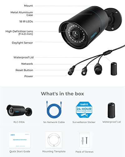REOLINK PoE Outdoor Home Security Cameras, 5MP Dome Bullet IP Surveillance Cameras, Smart Human/Vehicle Detection, Work with Smart Home, Time-Lapse, RLC-520A-2P Bundle with RLC-510A-Black (Pack of 2)