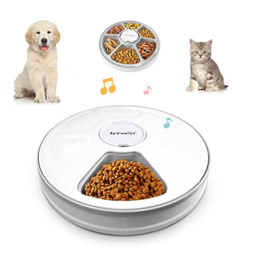 4pawslife 6 Meal Automatic Pet Feeder Food Dispenser with Digital Timer and Music Broadcast for Cats and Dogs