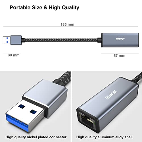 BENFEI USB to Ethernet Adapter 2 Pack, USB 3.0 to 10/100/1000 Gigabit Ethernet LAN Network Adapter Compatible for MacBook, Surface Pro, Notebook PC with Windows7/8/10, XP, Vista, Mac