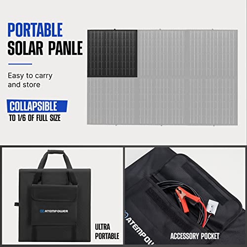 ATEM POWER 300W Portable Solar Panel Kit- Foldable Monocrystalline Solar Blanket Camper RV Solar Power Charger with 20A MPPT Charger Controller 5V USB Output for 12V Batterires/Power Station