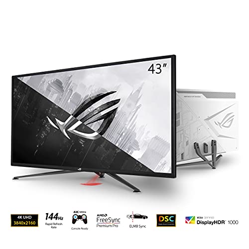 ASUS ROG Strix 43” 4K HDR DSC Gaming Monitor (XG43UQ) - UHD (3840 x 2160), 144Hz, 1ms, HDMI 2.1, Extreme Low Motion Blur Sync, FreeSync™ Premium Pro, DisplayHDR1000, DCI-P3 90%, DisplayPort, USB