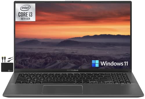 2022 Newest ASUS VivoBook 15.6" HD Business Thin Laptop, Intel 10th Gen i3-1005G1 (Upto 3.4GHz, Beat i5-8250U), 8GB RAM, 256GB PCIe SSD, HD Graphic, Bluetooth,HD Webcam,Win 11 Home S +MarxsolCables