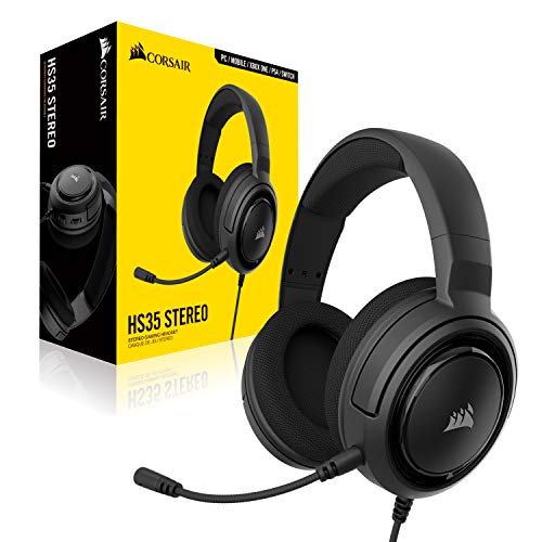 Corsair HS35 - Stereo Gaming Headset - Memory Foam Earcups - Works with PC, Mac, Xbox Series X, Xbox Series S, Xbox One, PS5, PS4, Nintendo Switch, iOS and Android - Carbon (CA-9011195-NA)