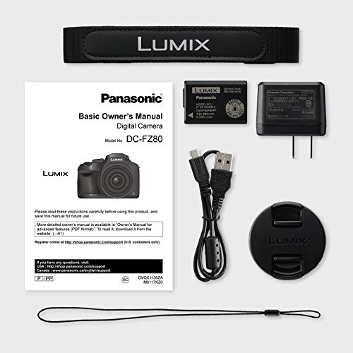 Panasonic LUMIX FZ80 4K Digital Camera, 18.1 Megapixel Video Camera, 60X Zoom DC VARIO 20-1200mm Lens, F2.8-5.9 Aperture, Power O.I.S. Stabilization, Touch Enabled 3-Inch LCD, Wi-Fi, DC-FZ80K (Black)