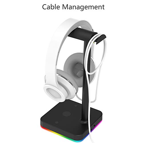 RGB Headphone Stand with USB Hub KAFRI Desk Gaming Headset Holder Hanger Rack with 1 USB2.0 Extension Charging Port Extender Cord - Suitable for Gamer Desktop Table Game Earphone Accessories