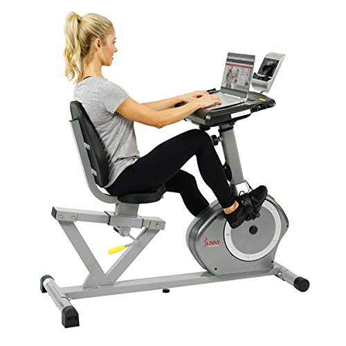 Sunny Health & Fitness Magnetic Recumbent Desk Exercise Bike, 350lb High Weight Capacity, Monitor - SF-RBD4703,Gray