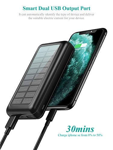 Portable Charger Power Bank 30000mAh - SOXONO Solar Charger, 2 USB Ports High-Speed Panel External Battery Pack for iPhone, Samsung Galaxy and More