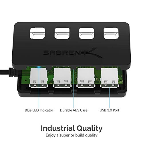 Sabrent 4-Port USB 3.0 Hub with Individual LED Power Switches (HB-UM43)