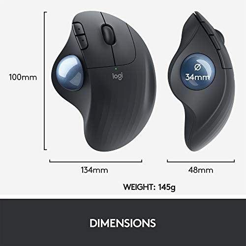 Logitech ERGO M575 Wireless Trackball Mouse - Easy thumb control, precision and smooth tracking, ergonomic comfort design, for Windows, PC and Mac with Bluetooth and USB capabilities - Graphite