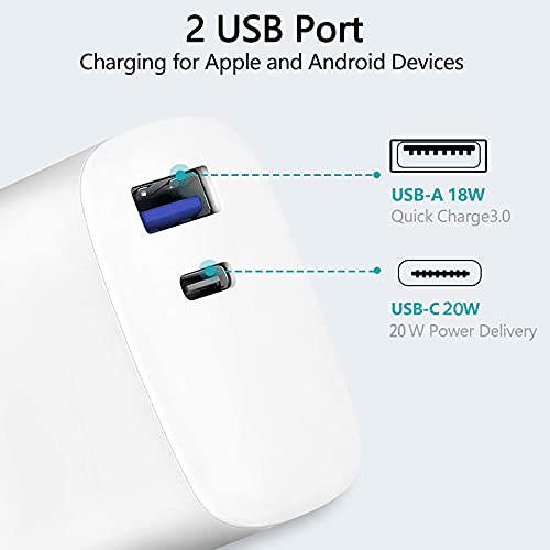 USB C Wall Charger, Deegotech 20W iPhone 12 13 Charger, Dual Port Foldable Plug PD 3.0 Type C Charger Compatible with iPhone 13/13Pro/13 Pro max/iPhone 12/12 Pro max/11/11Pro Max/X/SE3 iPad Pro