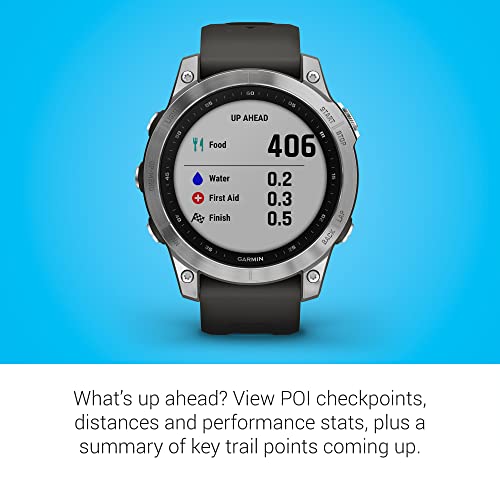 Garmin fenix 7, adventure smartwatch, rugged outdoor watch with GPS, touchscreen, health and wellness features, silver with graphite band