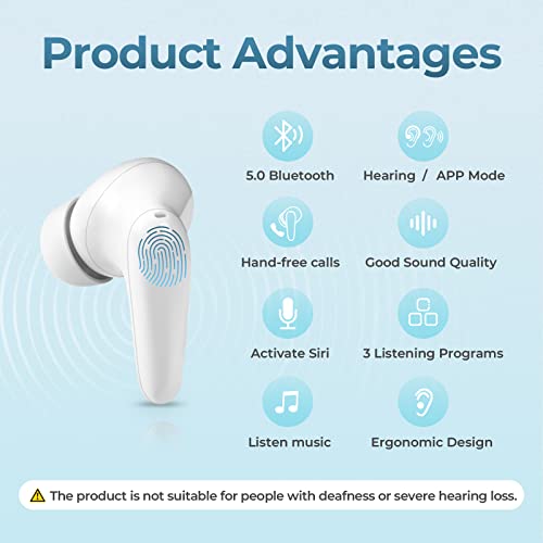 Earup Rechargeable Bluetooth Hearing Aids with APP Control for Seniors Adults, Personal Digital Hearing Amplifier Sound Device with Earbuds Voice Enhancer Noise Cancelling Gifts for Father and Mother 1 Pair (White)