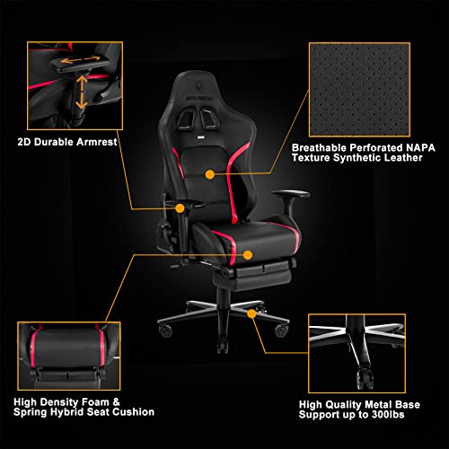 AOTU Ergonomic Gaming Chair Office Chair PC Chair with Footrest, High-Back Racing Computer Desk Chair, Height Adjustable Swivel Recliner, Soft Head Pillow & Large Lumbar Support （Black & Red）