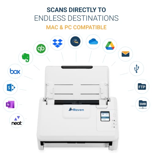 Raven Select Document Scanner for Windows PC and Mac Computer, Color, Two Sided Duplex, Auto Document Feeder (ADF), Scan to Cloud, Home or Office Desktop, USB