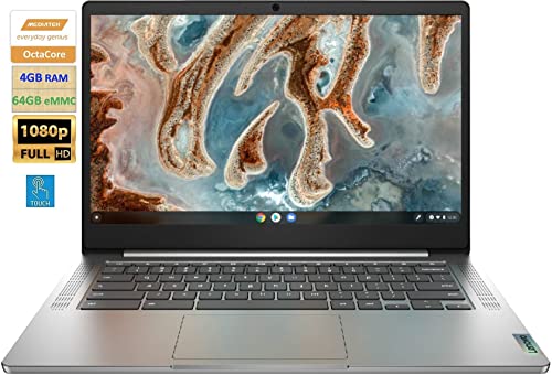 Newest Lenovo Chromebook 14" FHD Touchscreen Laptop for Business,Student, Octa-Core MediaTek MT8183, 4GB RAM, 64GB eMMC+128GB Card, WiFi, Webcam, 10+ Hours Battery, Chrome OS, Arctic Grey, TECL Bundle